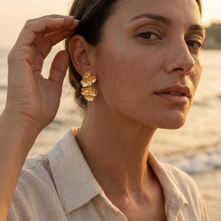Gold Hammered Tide Earrings