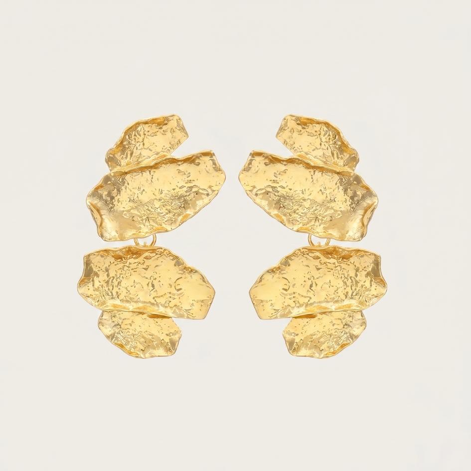 Gold Hammered Tide Earrings