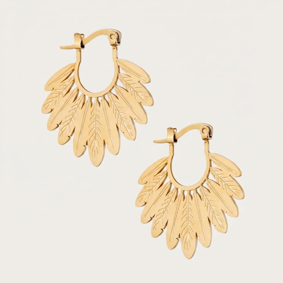 Golden Feather Drop Earrings