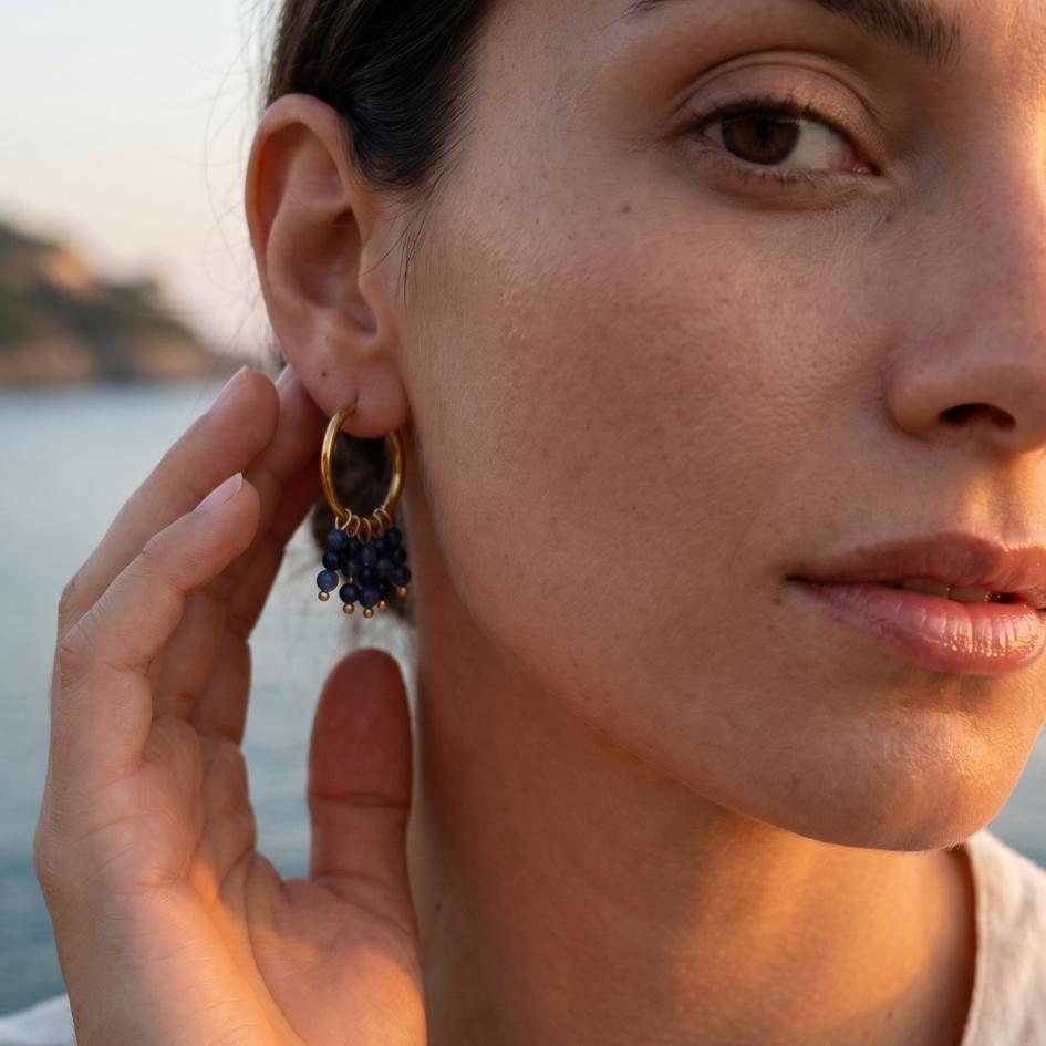 Gold & Blue Stone Earrings