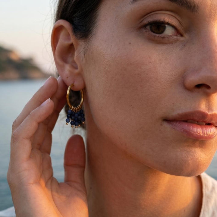 Gold & Blue Stone Earrings