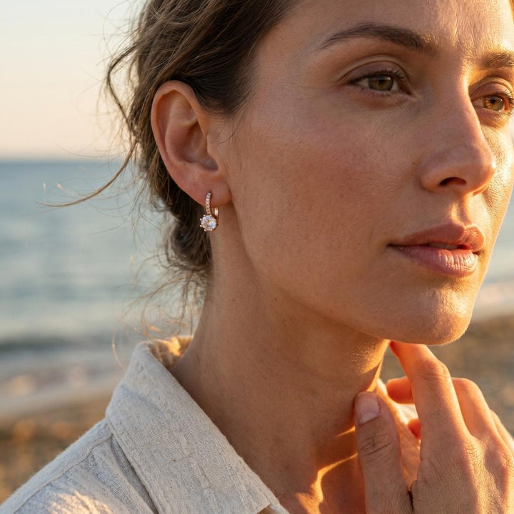 Gilded Solitaire Zircon Hoops