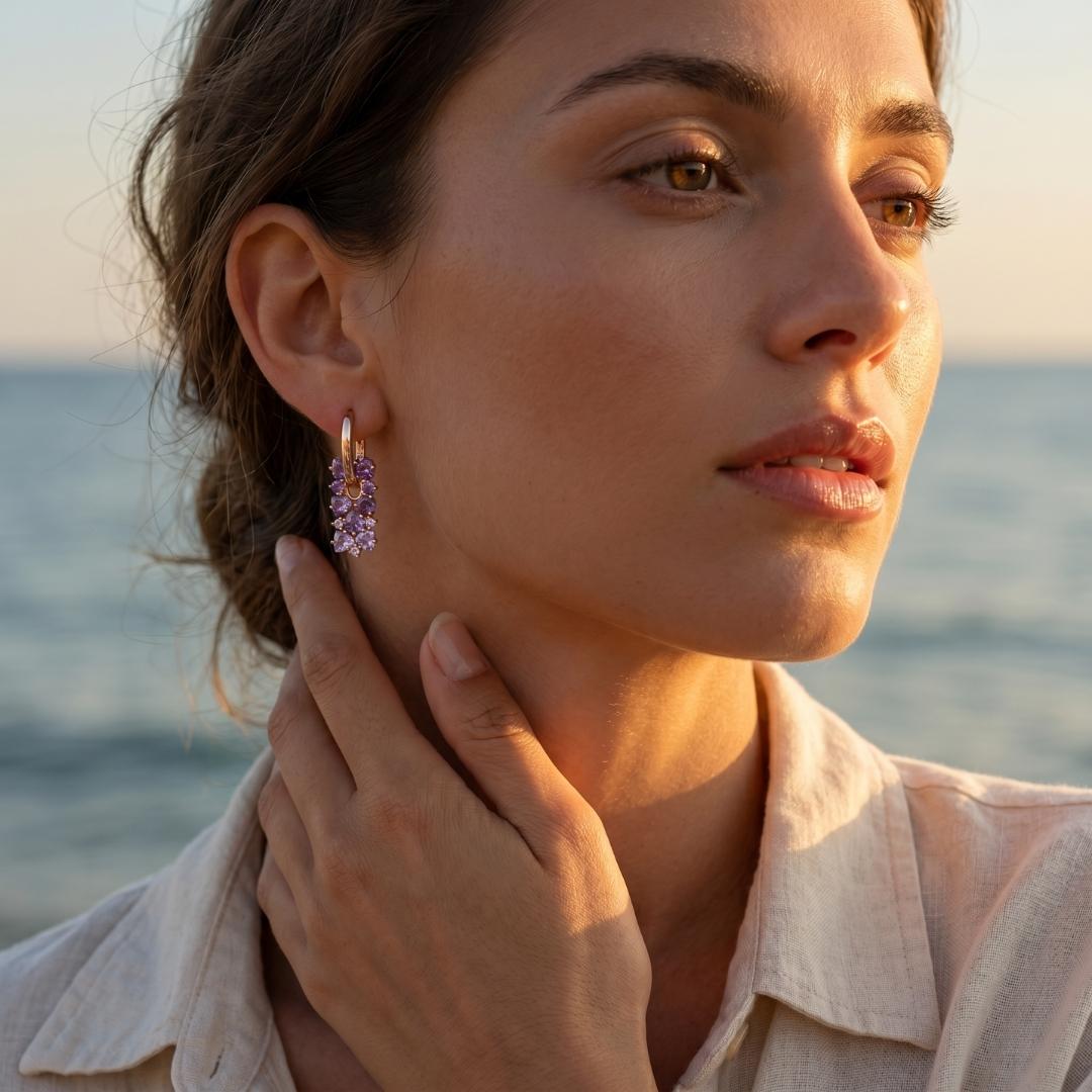 Golden Lilac Cascade Drop Earrings