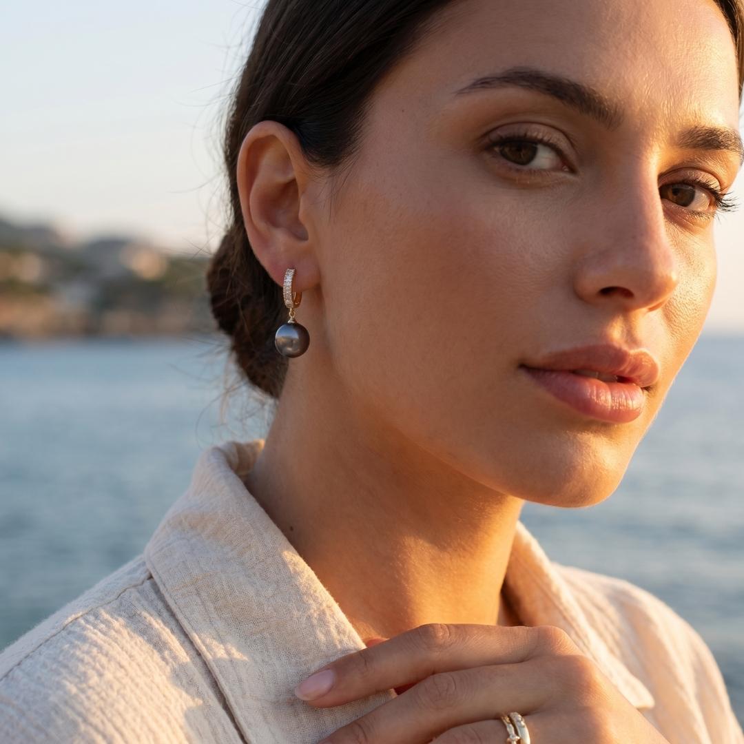 Blue Enamel Pearl Drop Earrings