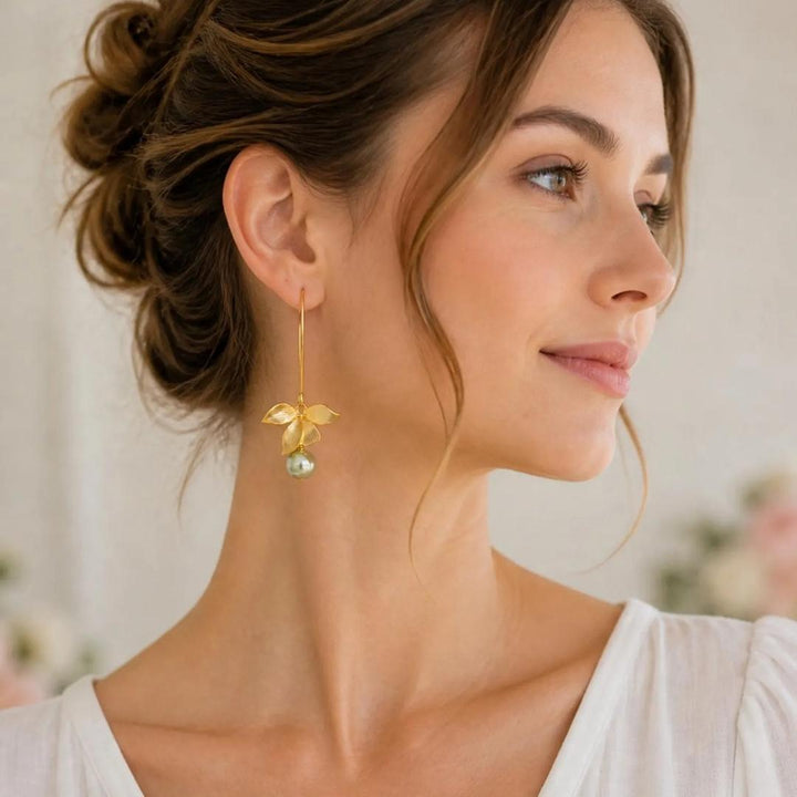 Golden Leaf Drop Earrings