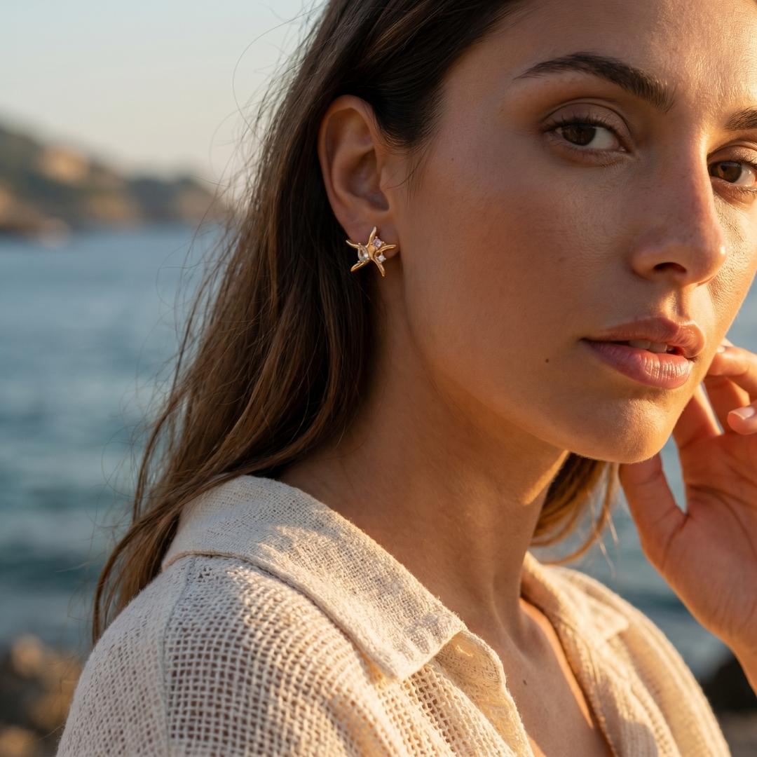 Gold-Tone Starfish Gemstone Earrings
