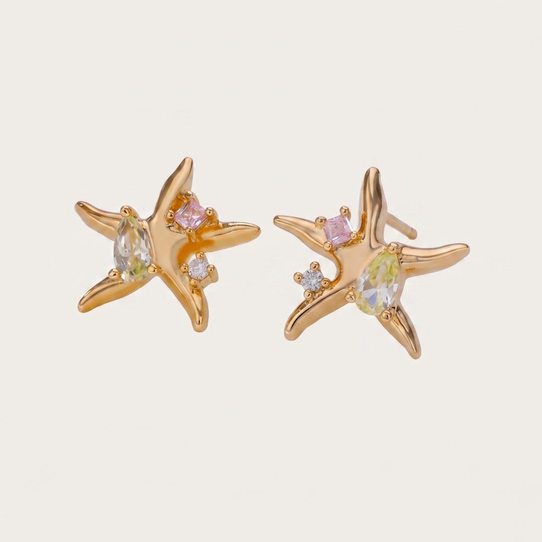 Gold-Tone Starfish Gemstone Earrings