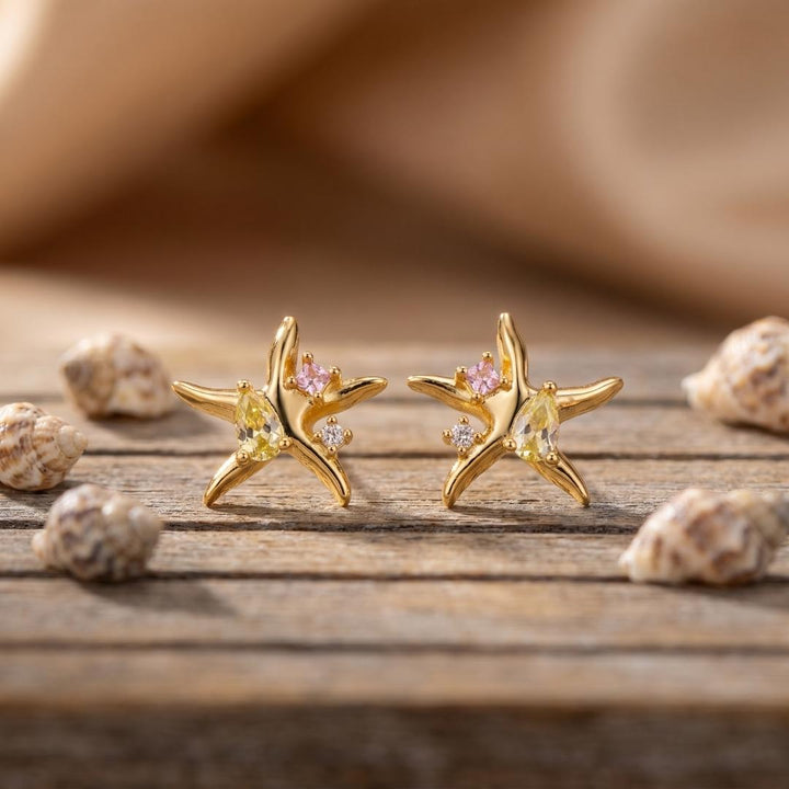 Gold-Tone Starfish Gemstone Earrings