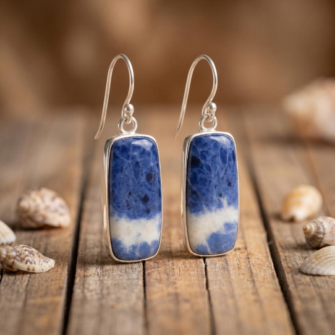 Blue Veined Stone Earrings