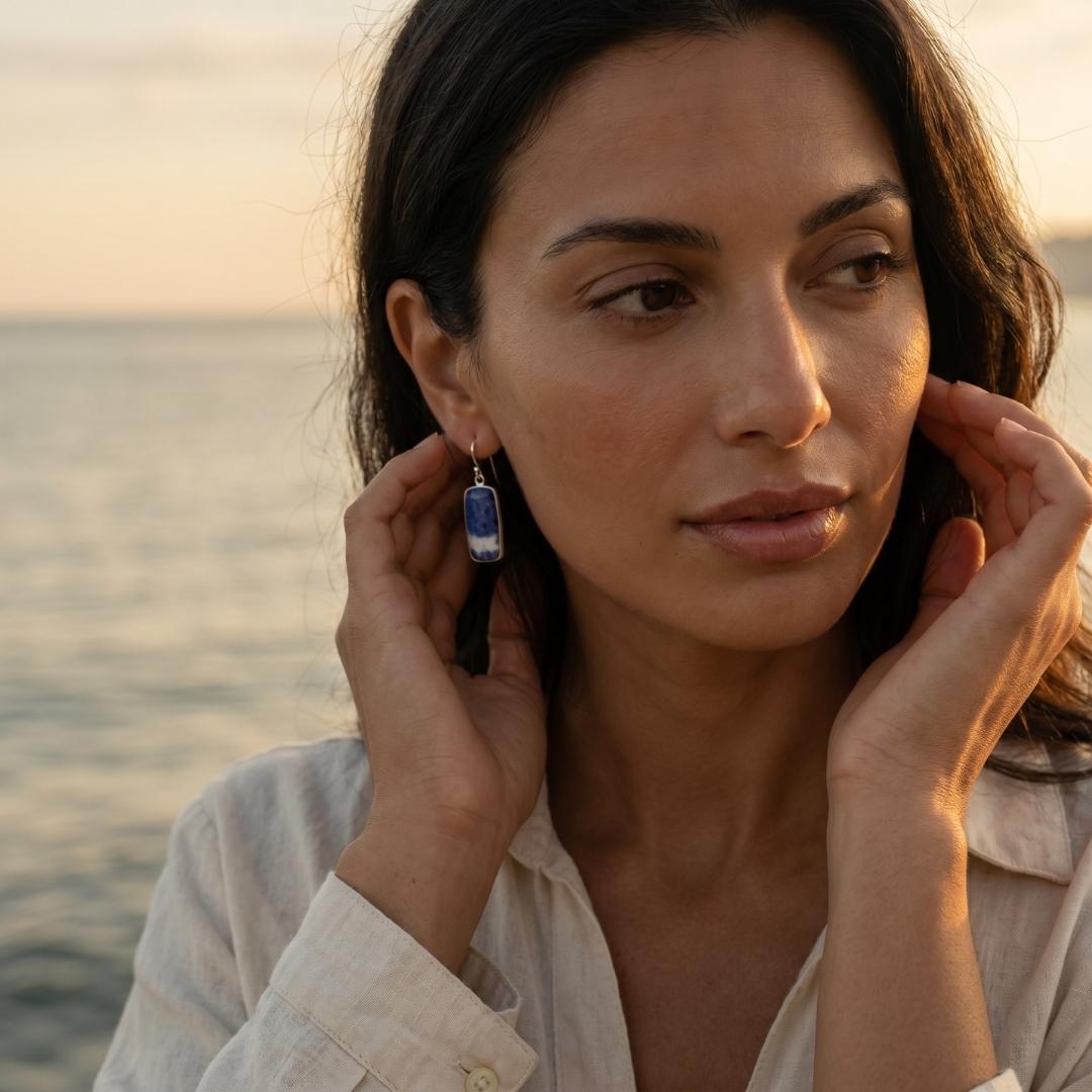Blue Veined Stone Earrings