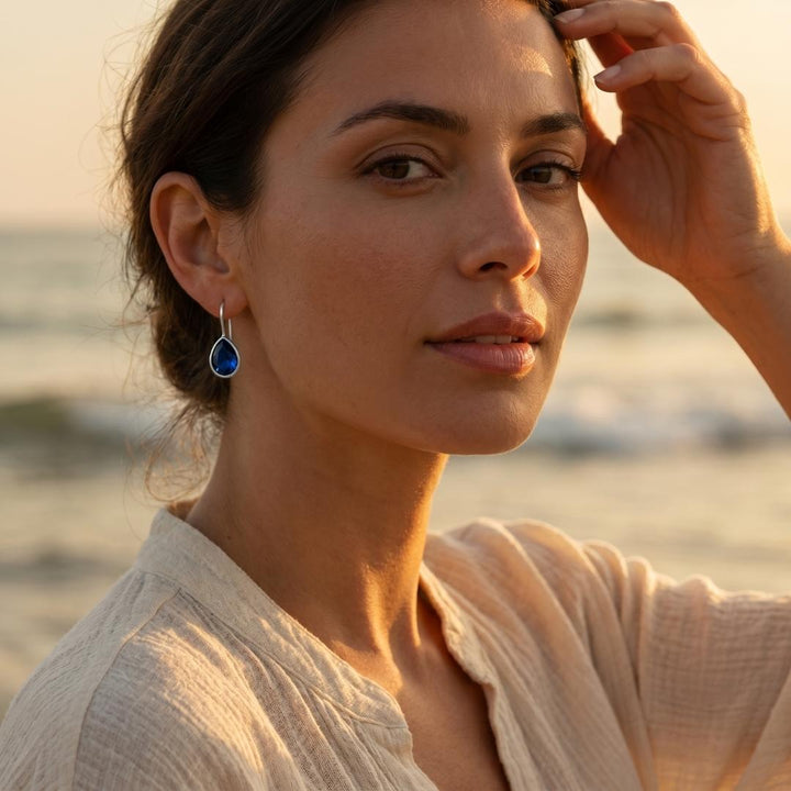 Silver-Tone Deep Blue Drop Earrings