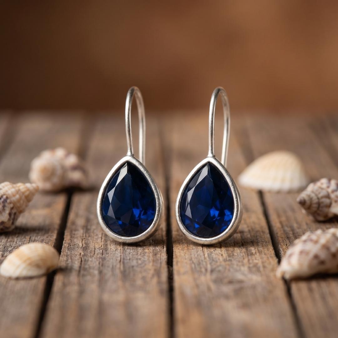 Silver-Tone Deep Blue Drop Earrings