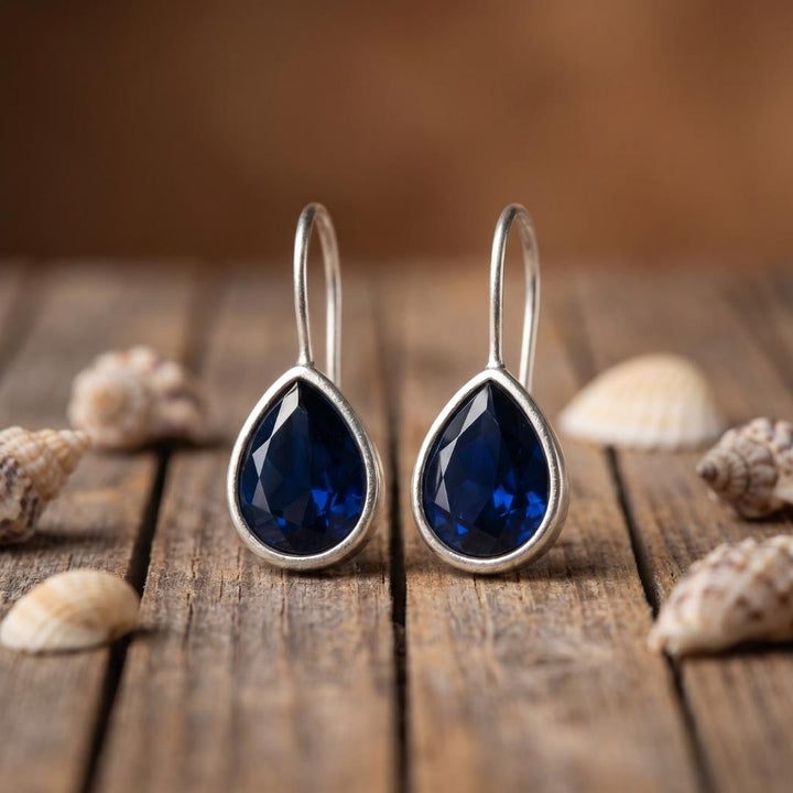 Silver-Tone Deep Blue Drop Earrings
