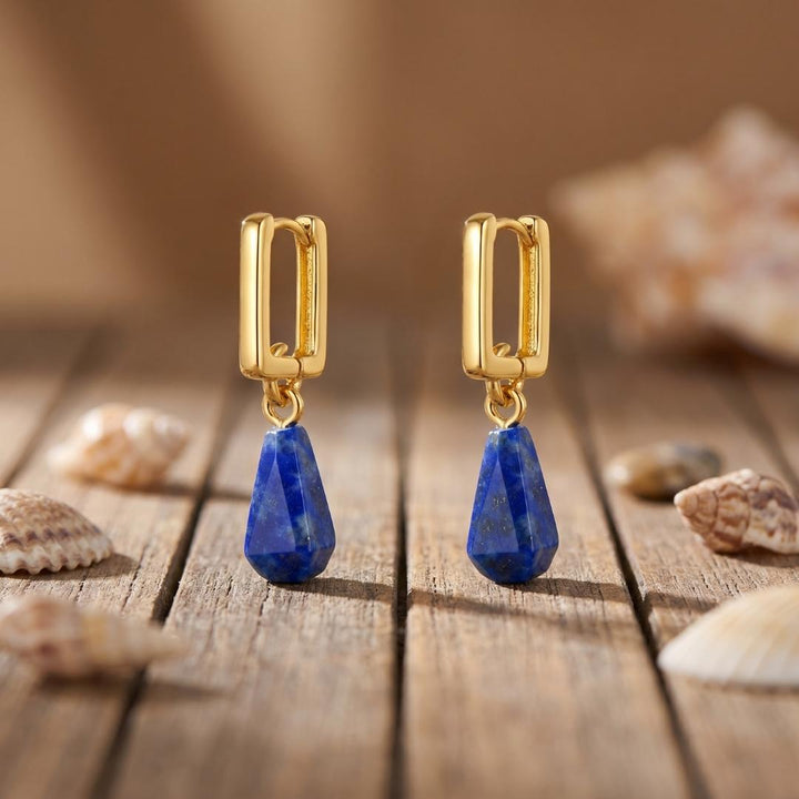 Gold Lapis Drop Earrings