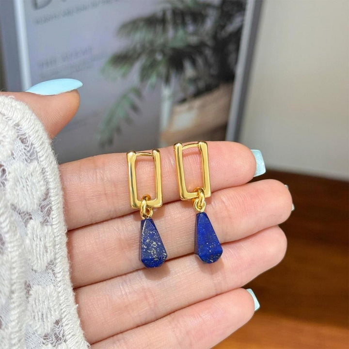 Gold Lapis Drop Earrings