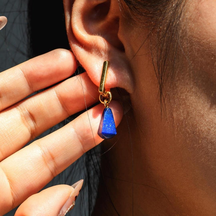 Gold Lapis Drop Earrings