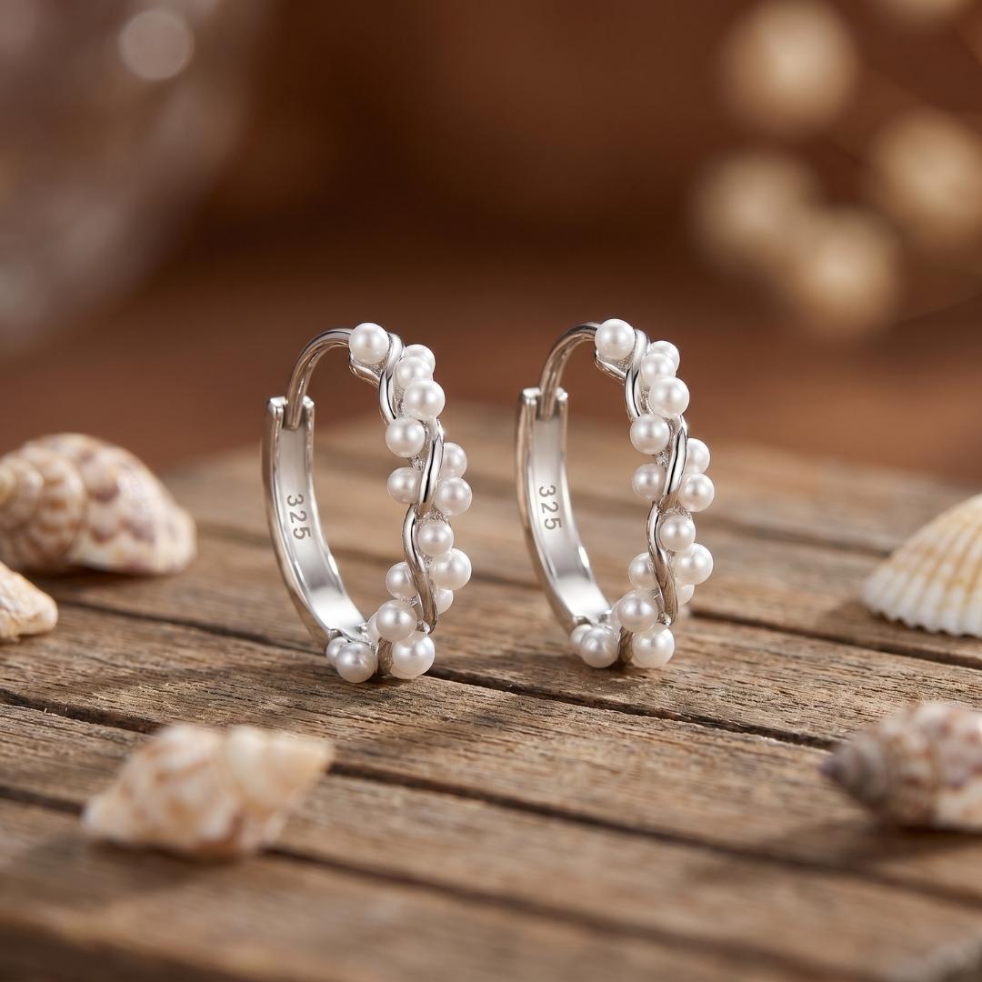 Silver Froth Pearl Hoop Earrings