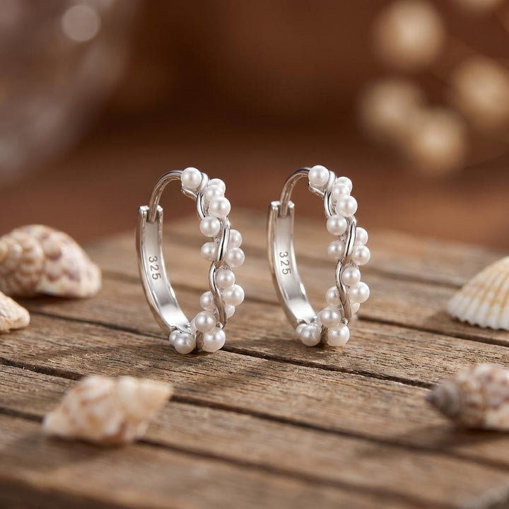 Silver Froth Pearl Hoop Earrings