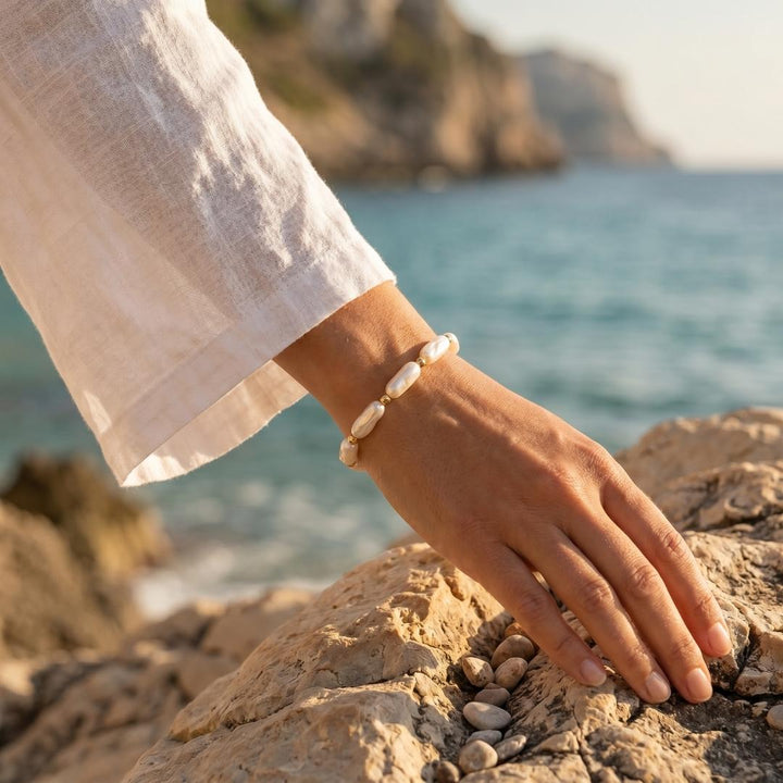 Golden Pearl Wave Bracelet