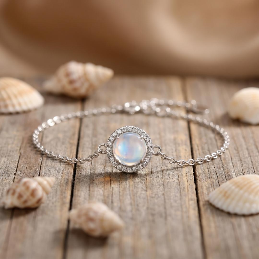 Silver Iridescent Moonstone Bracelet