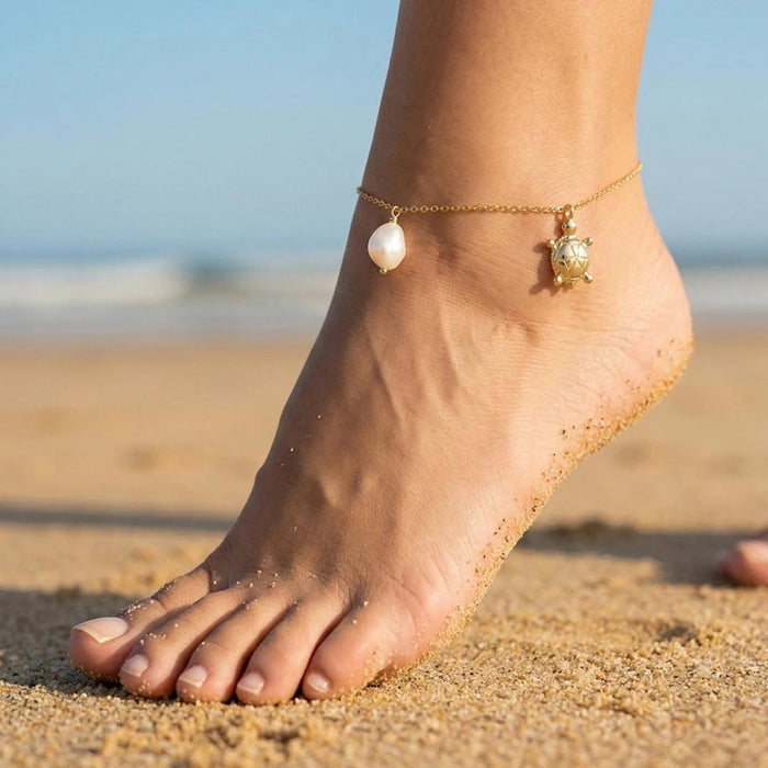 Pearl & Sea Turtle Anklet