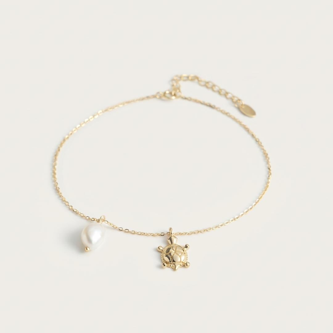Pearl & Sea Turtle Anklet