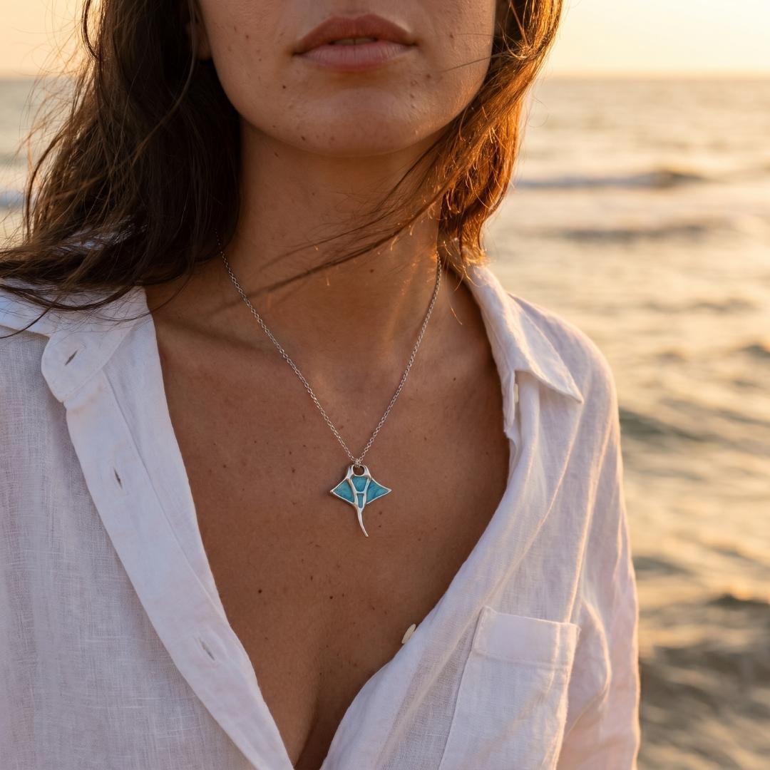 Blue Manta Ray Necklace