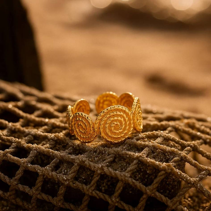 Golden Tidal Spiral Ring