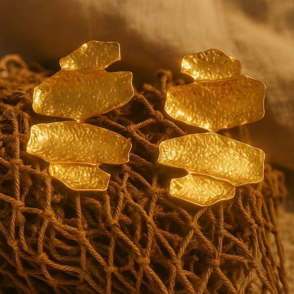 Gold Hammered Tide Earrings