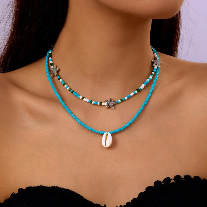 Beaded Seashell Starfish Choker Necklace