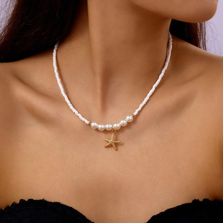 Beaded Seashell Starfish Choker Necklace