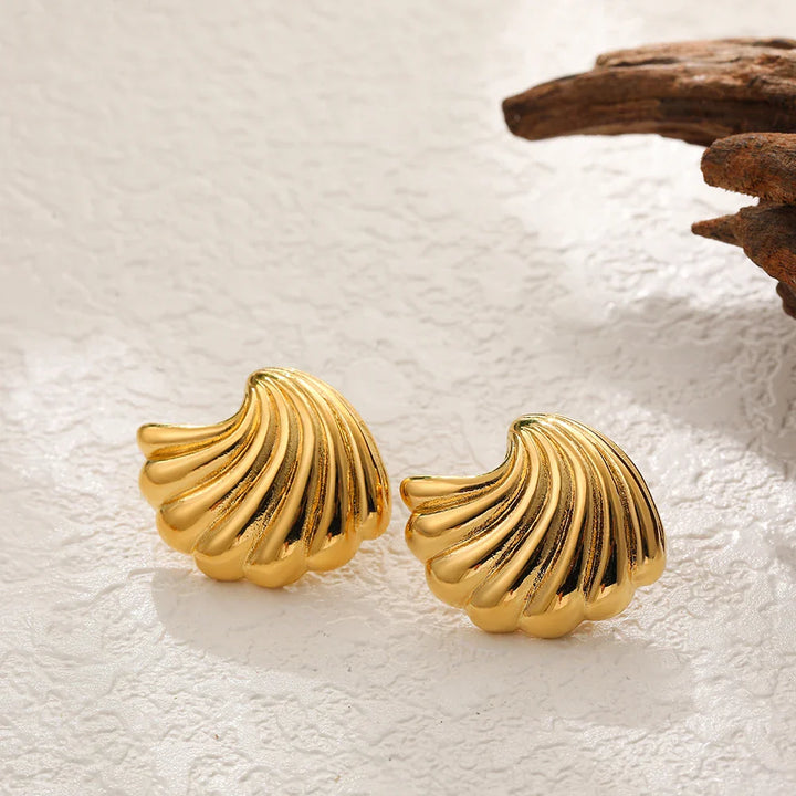 Gold Plated Textured Shell Starfish Earrings