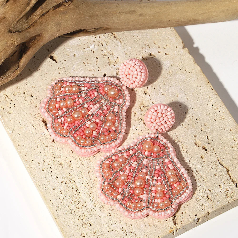 Starfish Conch Seed Bead Drop Earrings