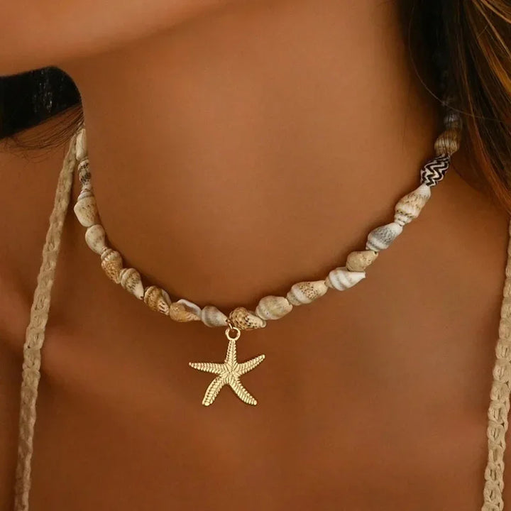 Beaded Seashell Starfish Choker Necklace
