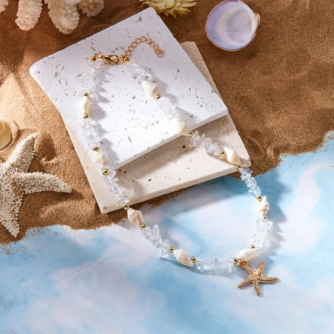 Bohemian Starfish & Stone Necklace