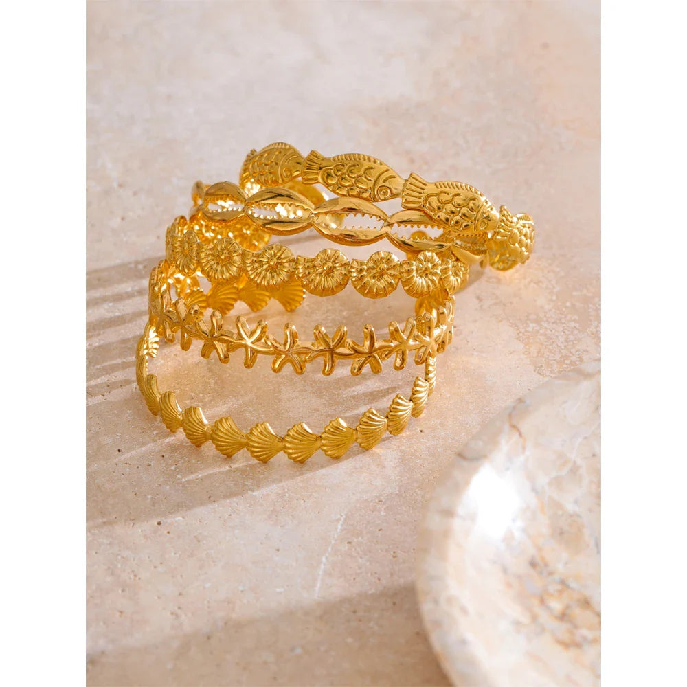Gold Ocean Treasures Cuff Bangle