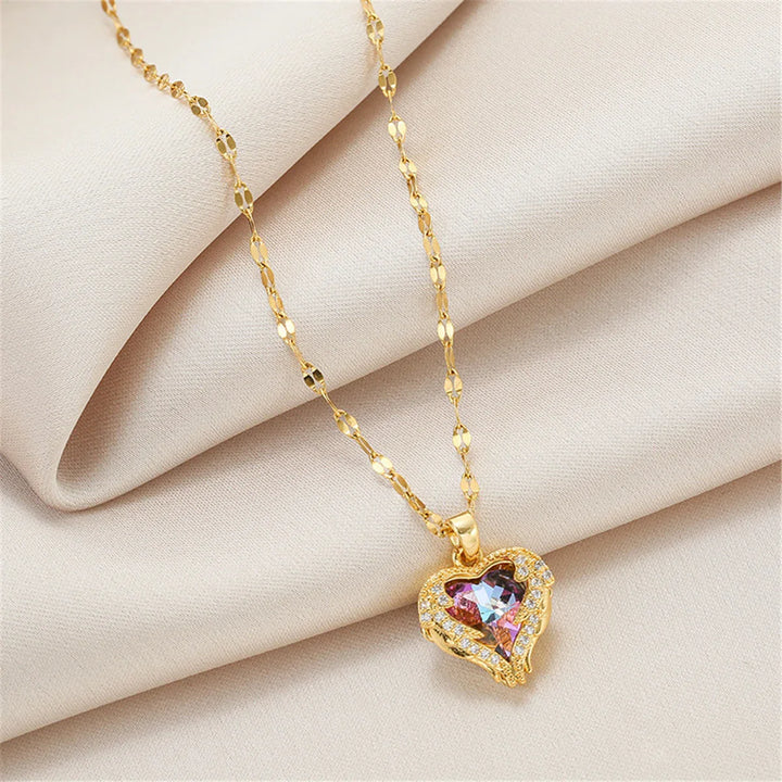 Gold Plated Crystal Ocean Heart Necklace