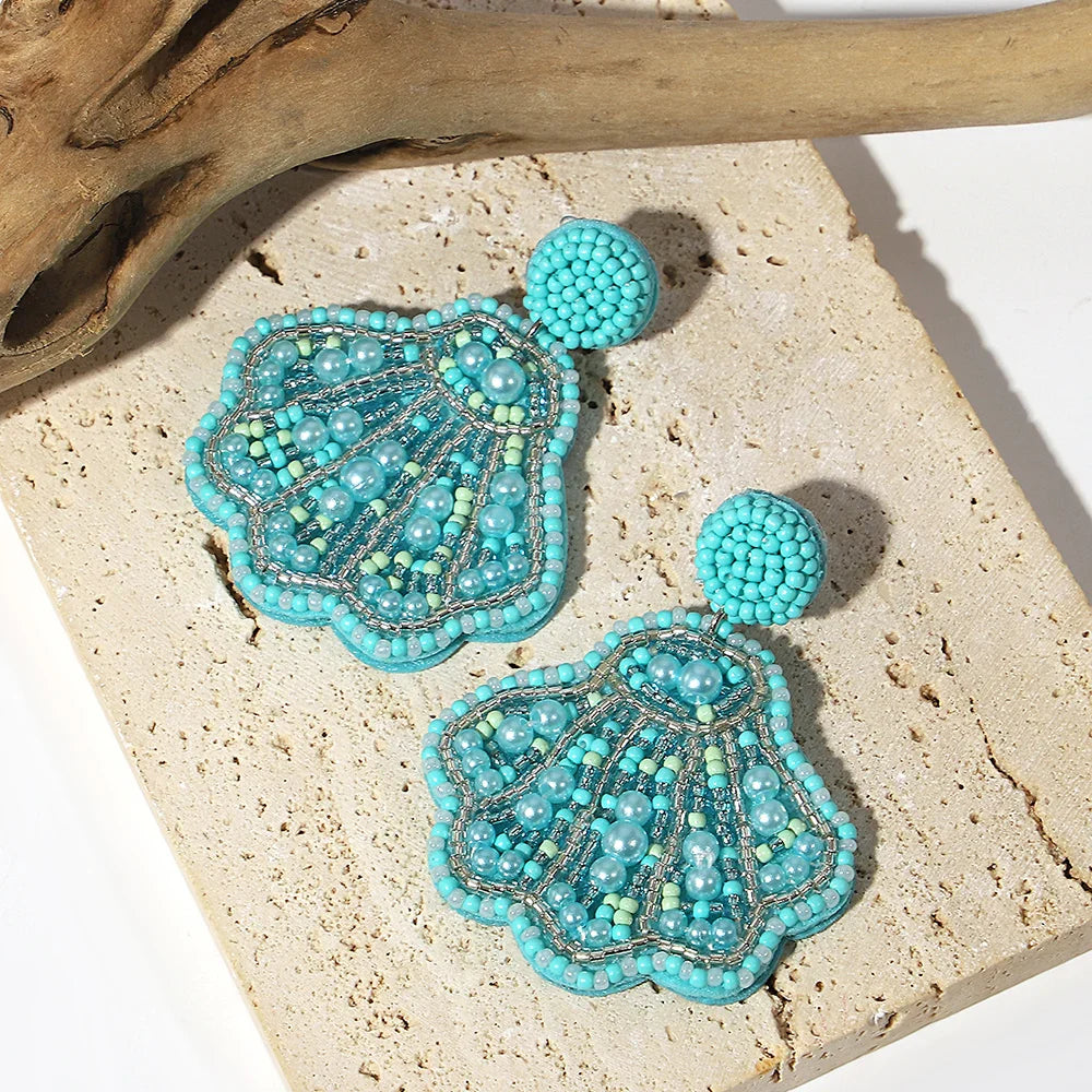 Starfish Conch Seed Bead Drop Earrings