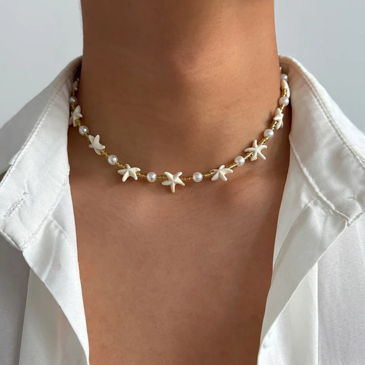 Beaded Seashell Starfish Choker Necklace