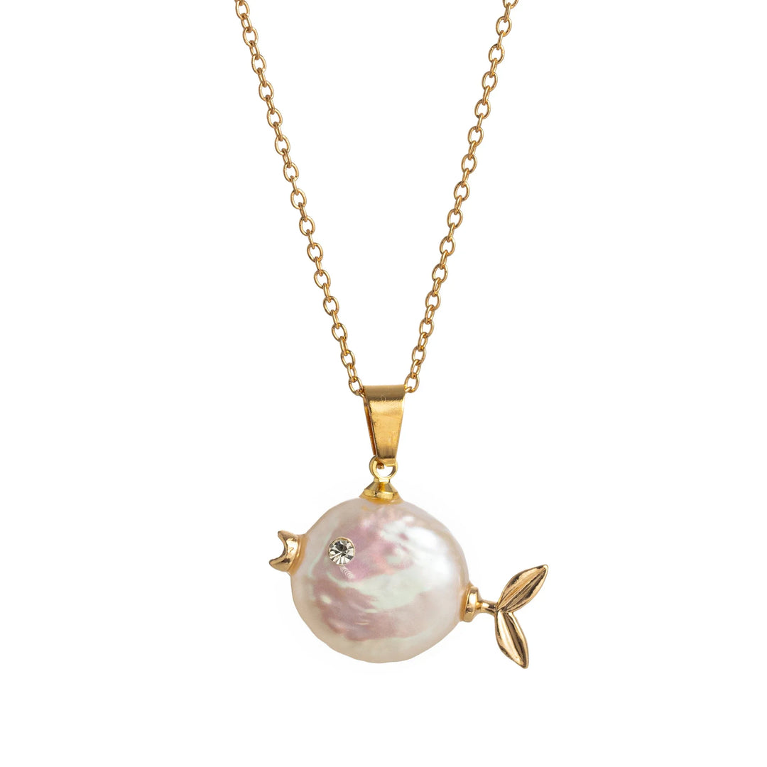 Golden Kissing Clownfish Pearl Necklace