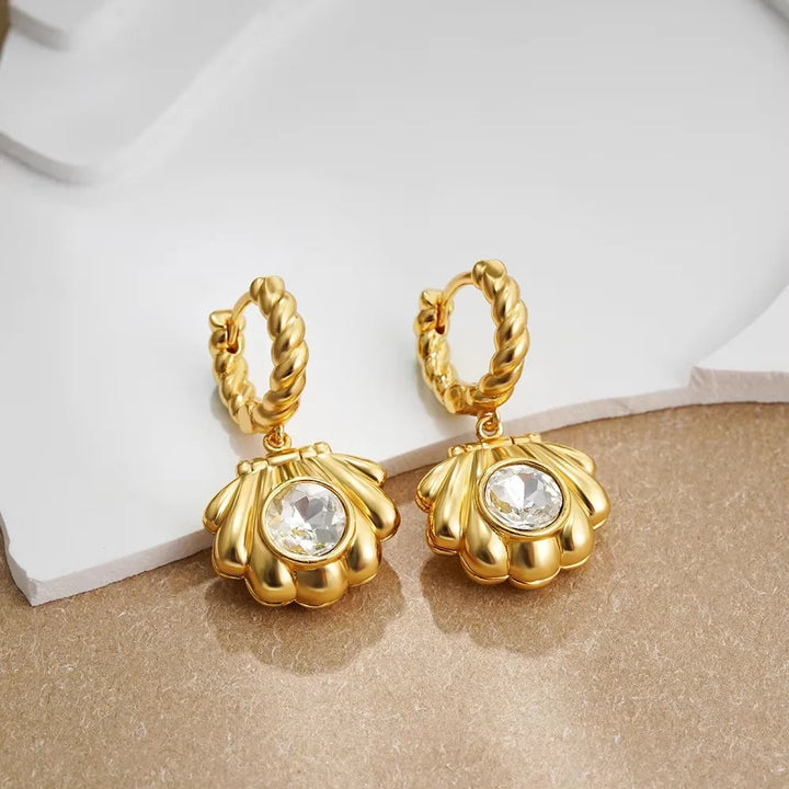 Gold Plated Textured Shell Starfish Earrings