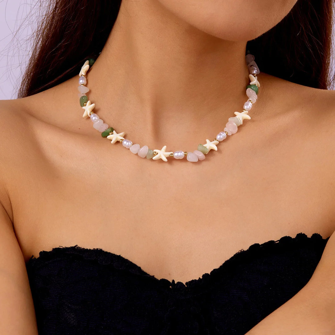 Beaded Seashell Starfish Choker Necklace