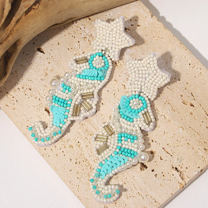 Starfish Conch Seed Bead Drop Earrings