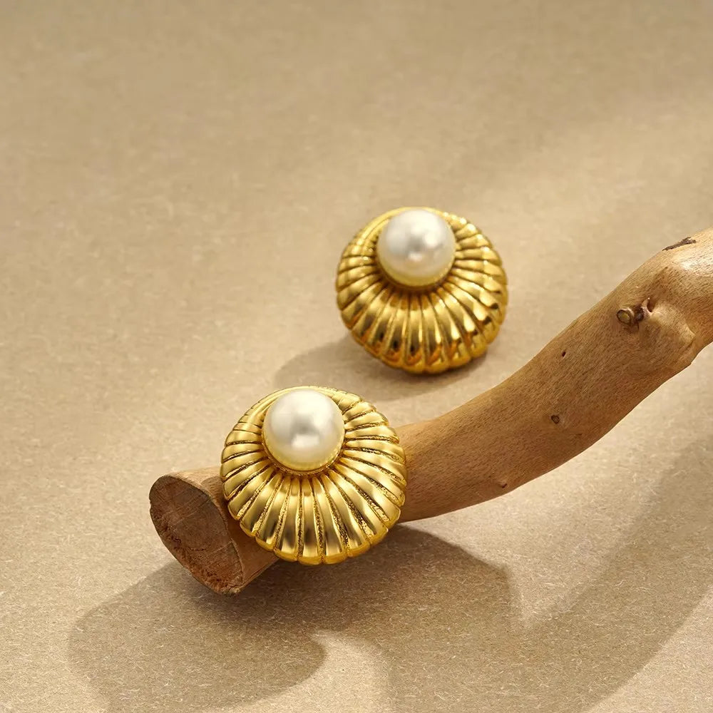 Gold Plated Textured Shell Starfish Earrings