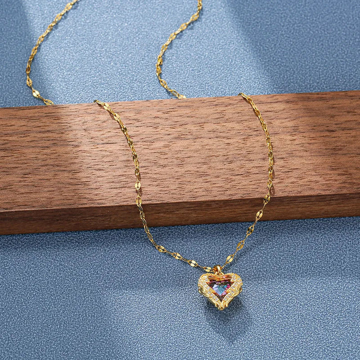 Gold Plated Crystal Ocean Heart Necklace