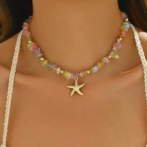 Beaded Seashell Starfish Choker Necklace