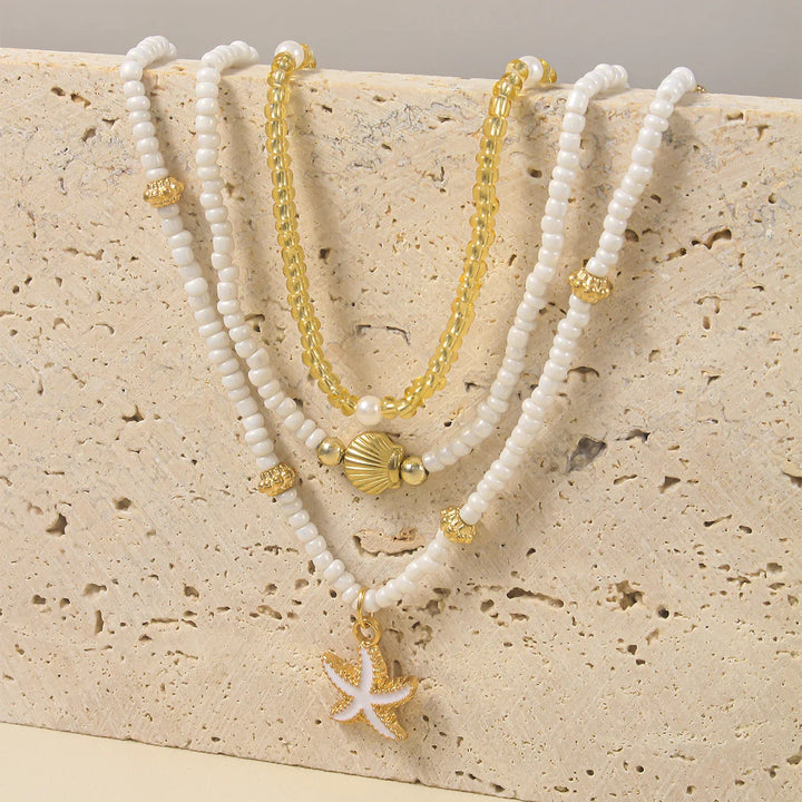 Stacked Bead Starfish Shell Necklace