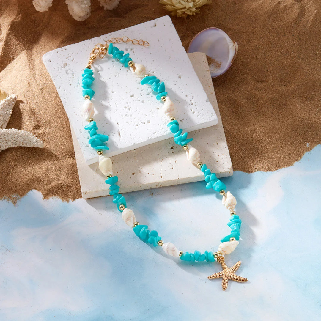 Bohemian Starfish & Stone Necklace