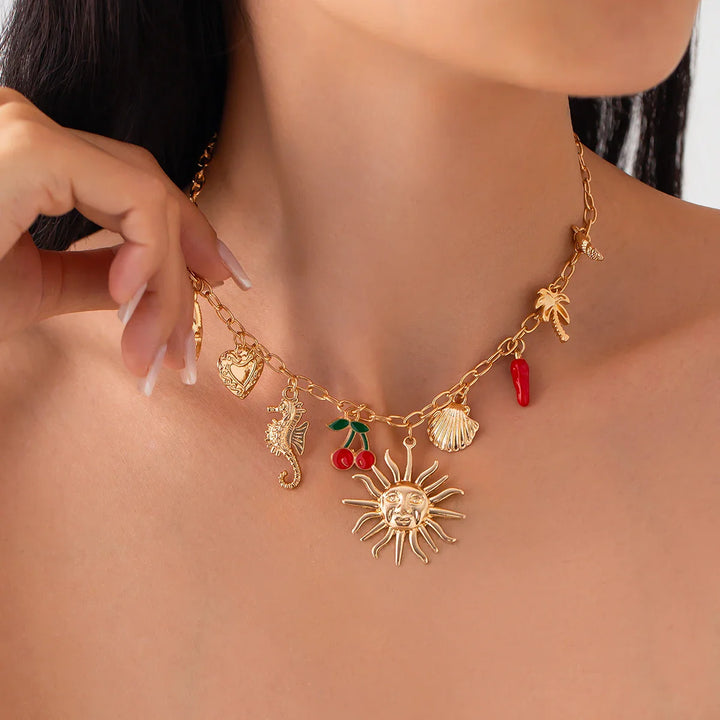 Golden Starfish Scallop Necklace