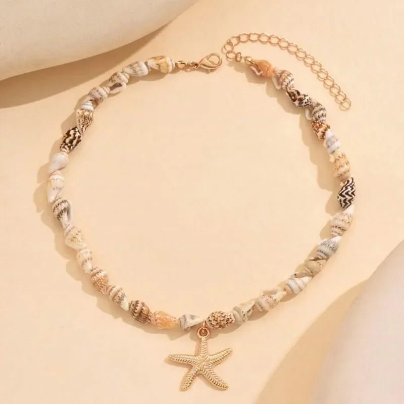 Beaded Seashell Starfish Choker Necklace
